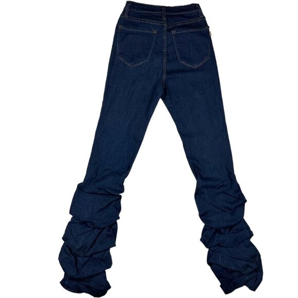High-Waisted Dark Wash Stacked Jeans NWT Sz L - Picture 3 of 12